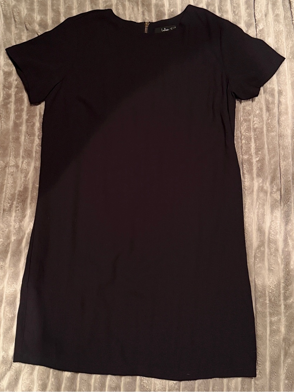 Lulu's Black Short Sleeve Shift Dress with Gold Zipper